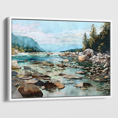 Mountain River Watercolor Art Print